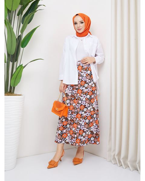 تنورة من القطن الممشط من الفسكوز باللون البرتقالي