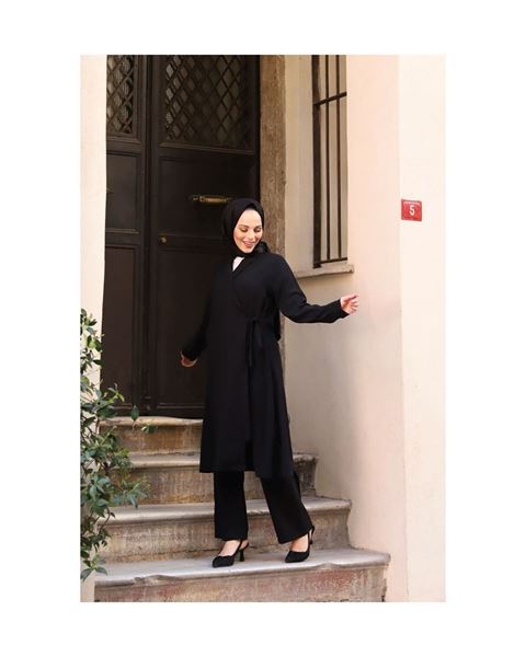 بدلة تونيك وبنطلون من قطعتين - أسود