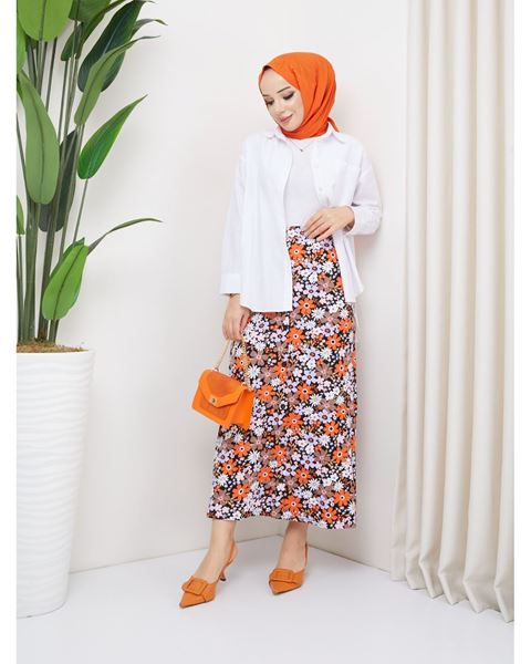 تنورة من القطن الممشط من الفسكوز باللون البرتقالي