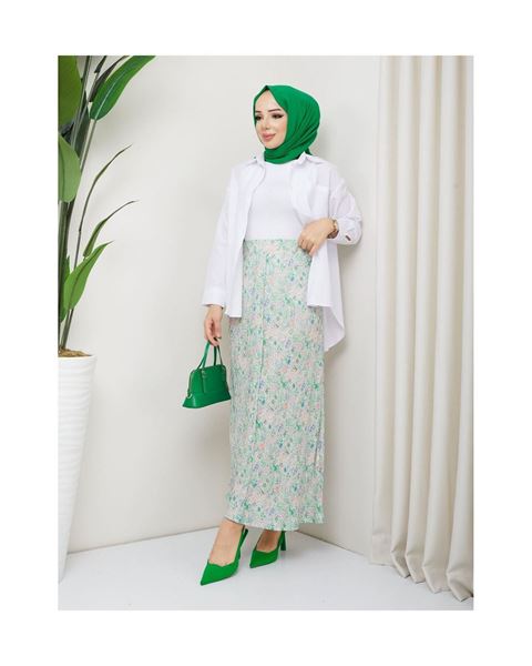 تنورة خضراء من الفيسكوز والقطن