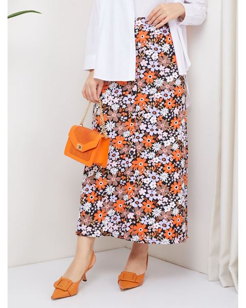 تنورة من القطن الممشط من الفسكوز باللون البرتقالي