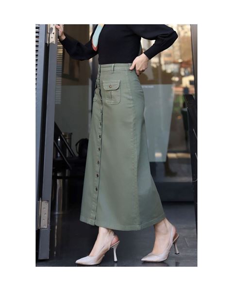 تنورة حجاب كاكي مع أزرار وجيوب