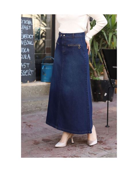 تنورة جينز زرقاء مع خصر بسحاب وجيوب