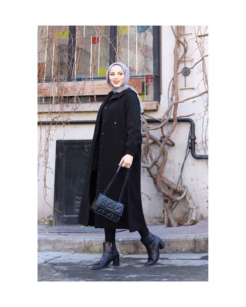 سترة بغطاء للرأس، معطف أسود