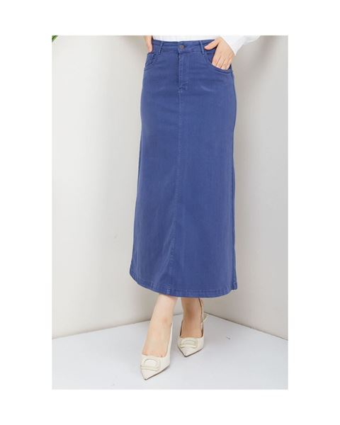 تنورة متوسطة الطول من الليكرا والجبردين باللون الأزرق الداكن