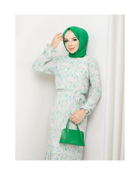 فستان بليسيه من قماش فيسكون بطبعة زهور – أخضر