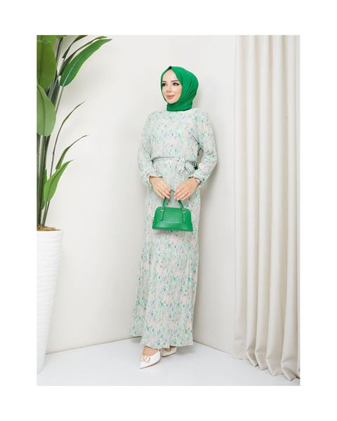 فستان بليسيه من قماش فيسكون بطبعة زهور – أخضر