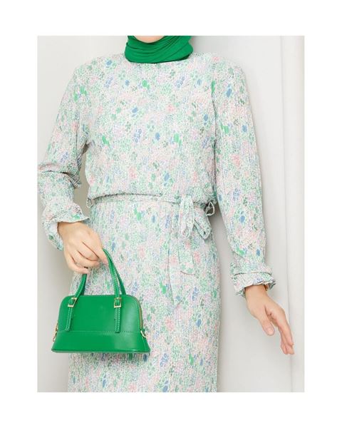 فستان بليسيه من قماش فيسكون بطبعة زهور – أخضر