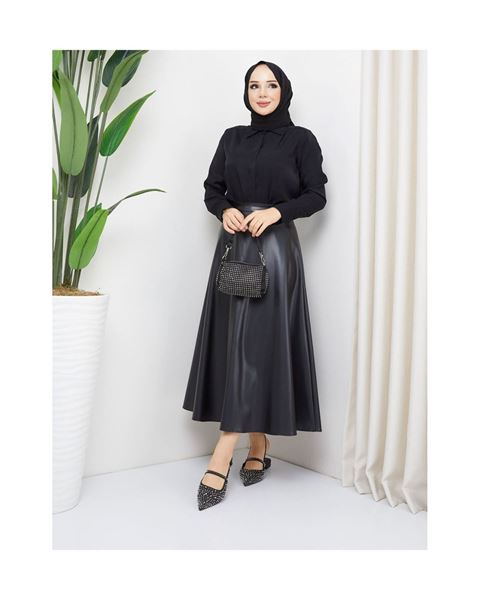 تنورة جلد صناعي بطراز مولانا – أسود