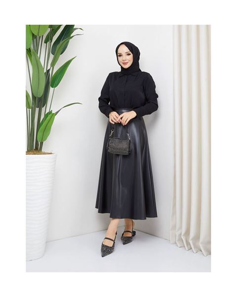 تنورة جلد صناعي بطراز مولانا – أسود