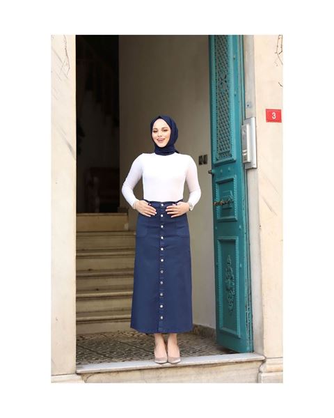 تنورة من الجبردين بأزرار، أزرق داكن