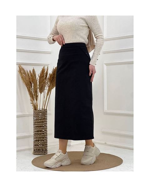 تنورة قلم رصاص من القماش باللون الأسود