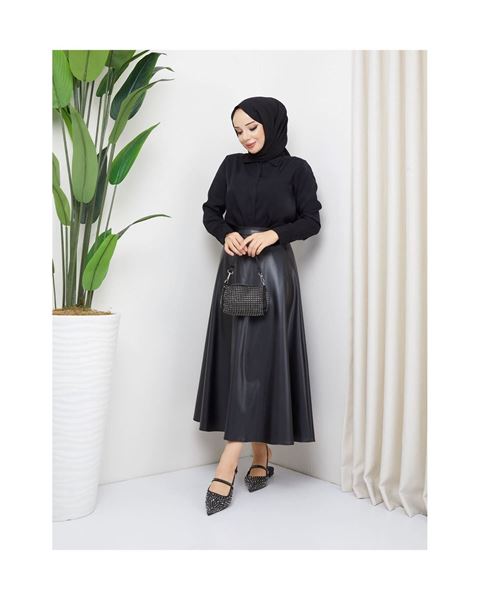 تنورة جلد صناعي بطراز مولانا – أسود