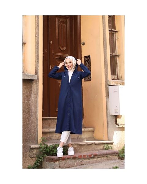 معطف طويل بغطاء رأس من الجينز – عباءة جينز زرقاء