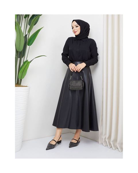 تنورة جلد صناعي بطراز مولانا – أسود