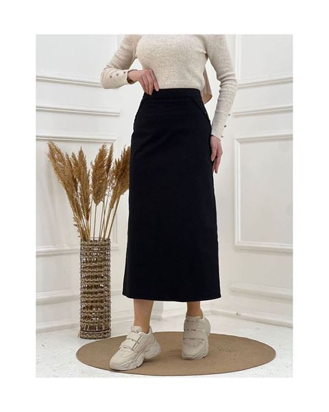 تنورة قلم رصاص من القماش باللون الأسود