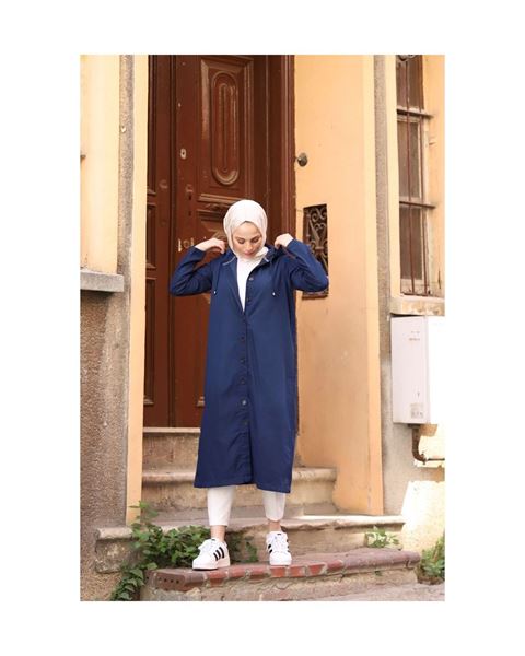 معطف طويل بغطاء رأس من الجينز – عباءة جينز زرقاء