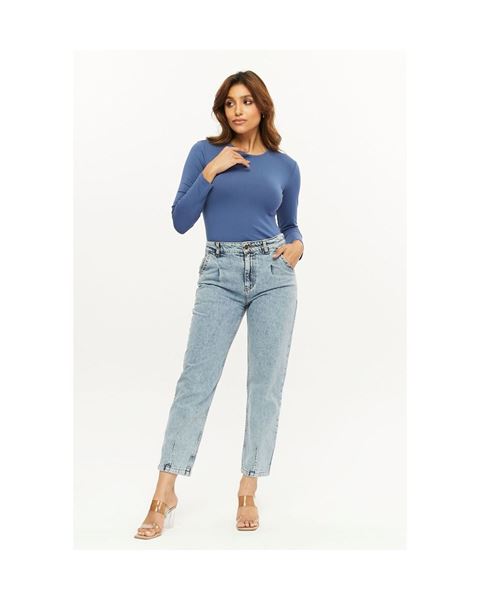 بنطال جينز أزرق بحاشية مطوية (بنسات)