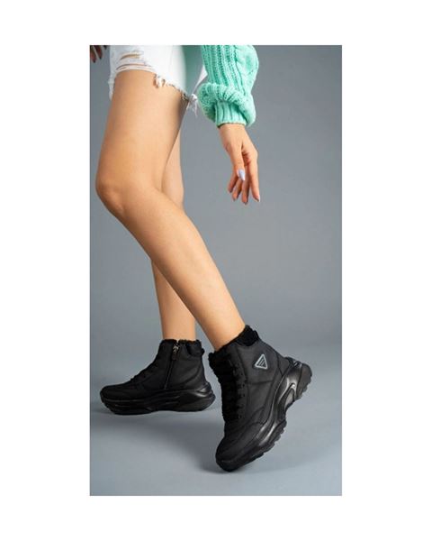  حذاء شتوي نسائي من Acropol مبطن بالصوف ومزين بالفرو – أسود (يمكنك اختيار مقاس أكبر بدرجة)