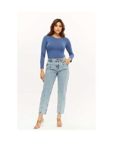 بنطال جينز أزرق بحاشية مطوية (بنسات)