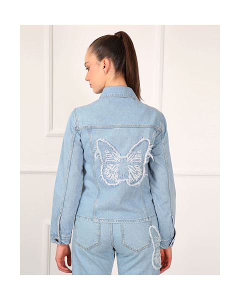 سترة مطرزة على شكل فراشة - زرقاء