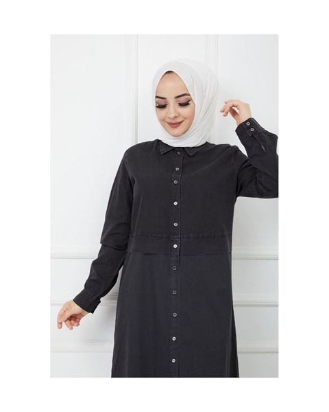 تونيك مطبوع مفصل باللون الفحمي