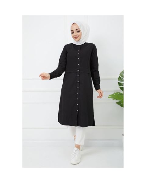 تونيك أسود مطبوع ومفصل