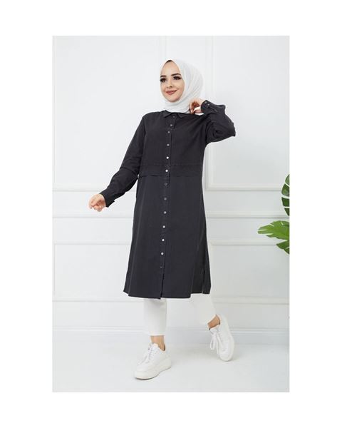 تونيك مطبوع مفصل باللون الفحمي