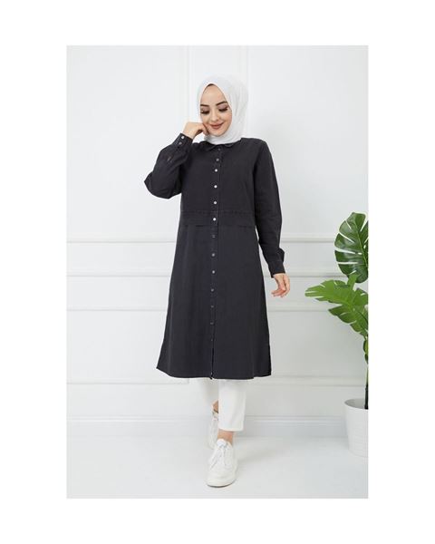 تونيك مطبوع مفصل باللون الفحمي