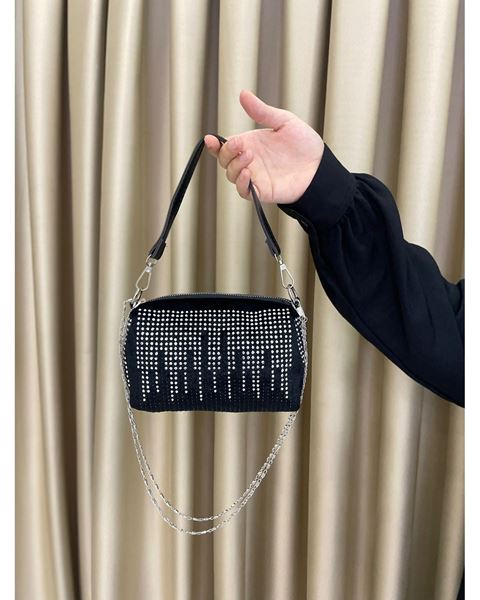 TAŞLI MODEL ZİNCIRLI EL VE OMUZ CANTASI Siyah