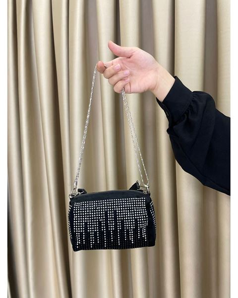 TAŞLI MODEL ZİNCIRLI EL VE OMUZ CANTASI Siyah