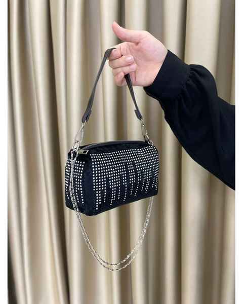 TAŞLI MODEL ZİNCIRLI EL VE OMUZ CANTASI Siyah