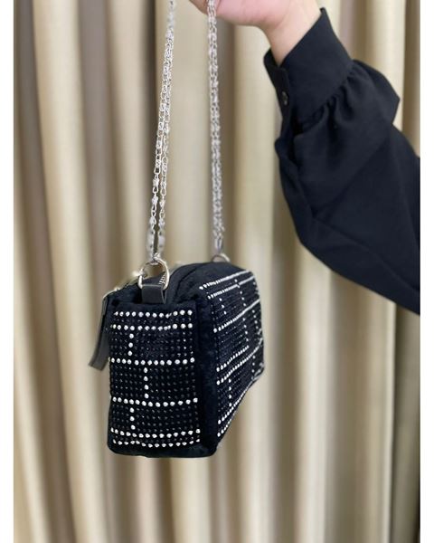 حقيبة يد وكتف بسلسلة من ستون موديل رمادية