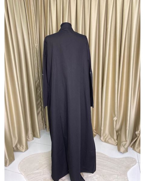 فستان جينز بأزرار من القماش الطبيعي - أبيض وأسود