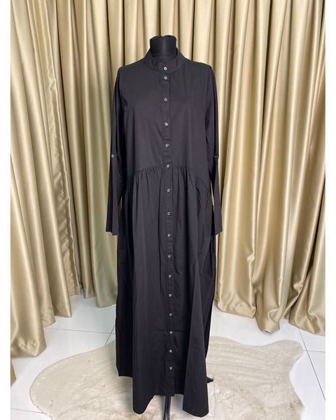 فستان جينز بأزرار من القماش الطبيعي - أبيض وأسود