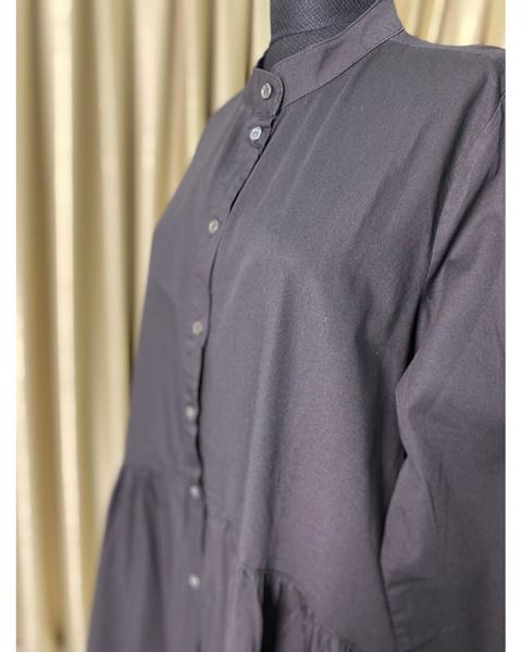 فستان جينز بأزرار من القماش الطبيعي - أبيض وأسود