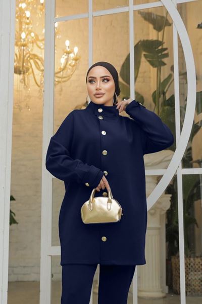 بدلة غوص بياقة قياسية باللون الأزرق الداكن