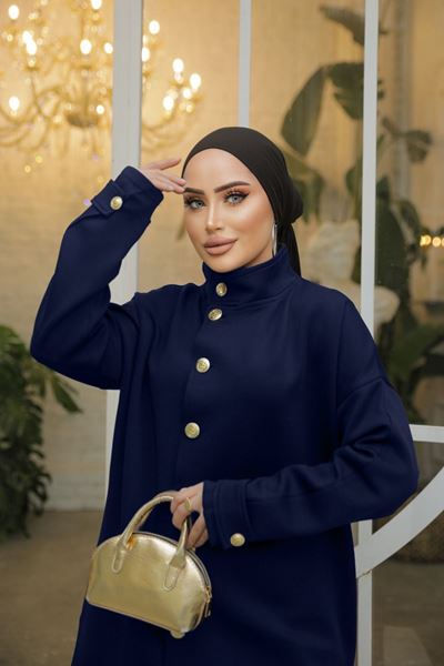 بدلة غوص بياقة قياسية باللون الأزرق الداكن