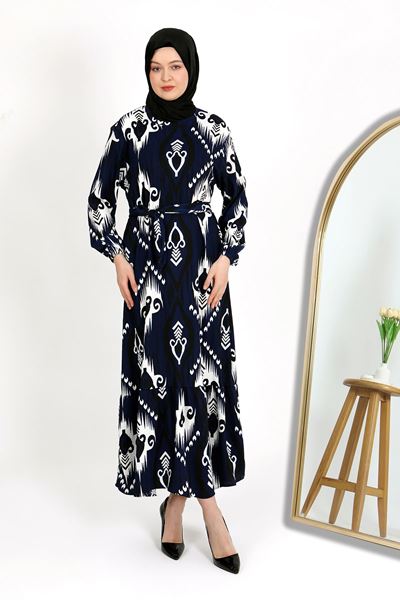 فستان منقوش، أزرق