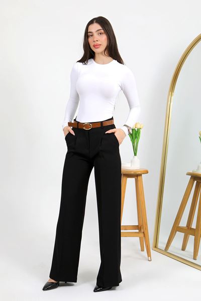 بنطلون بالازو بحزام أسود