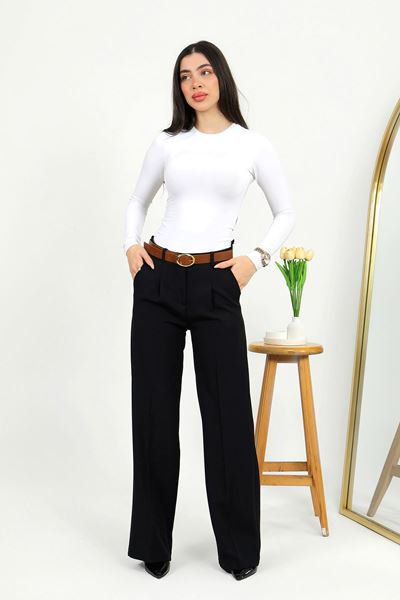 بنطلون بالازو بحزام أسود