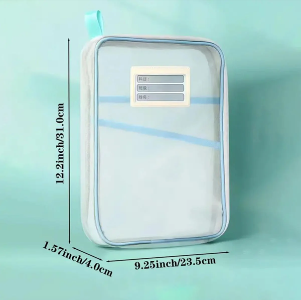 حقيبة تنظيم ملفات مستندات شفافة على شكل حرف L بسعة كبيرة مع 3 أقسام، لون أزرق