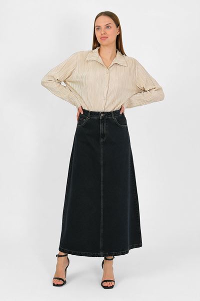 تنورة جينز عالية الخصر بلون الفحم