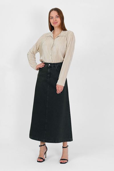 تنورة جينز كاكي عالية الخصر بتصميم حرف A