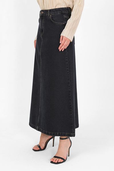 تنورة جينز عالية الخصر بلون الفحم