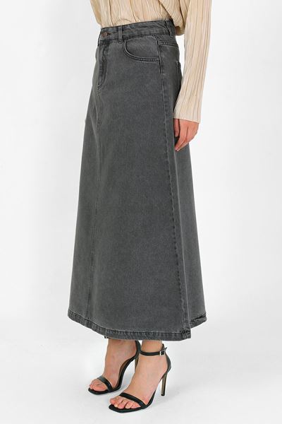 تنورة جينز رمادية عالية الخصر