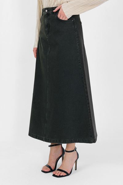 تنورة جينز كاكي عالية الخصر بتصميم حرف A