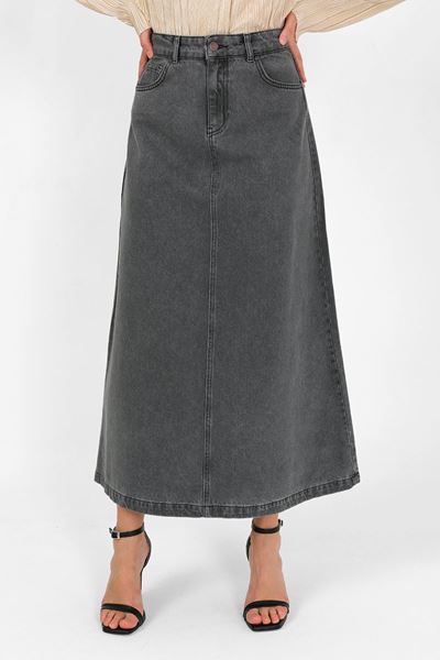 تنورة جينز رمادية عالية الخصر