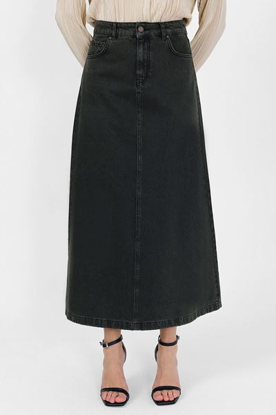 تنورة جينز كاكي عالية الخصر بتصميم حرف A