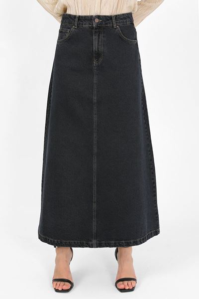 تنورة جينز عالية الخصر بلون الفحم